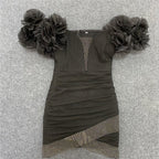 Off Shoulder Ruffle Black Bandage Dress H4659