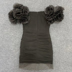 Off Shoulder Ruffle Black Bandage Dress H4659