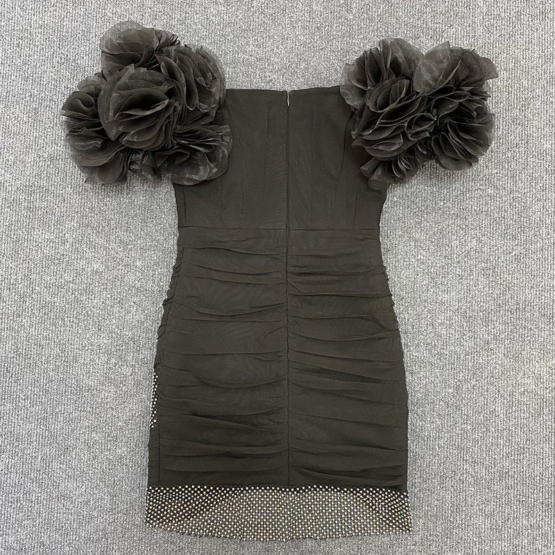 Off Shoulder Ruffle Black Bandage Dress H4659
