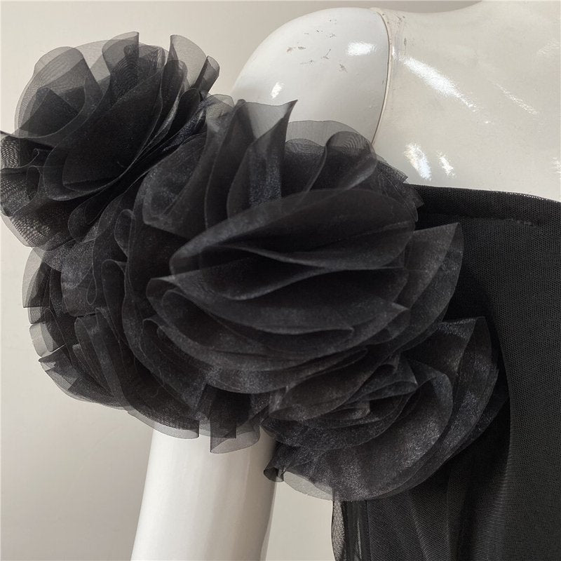 Off Shoulder Ruffle Black Bandage Dress H4659