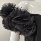 Off Shoulder Ruffle Black Bandage Dress H4659