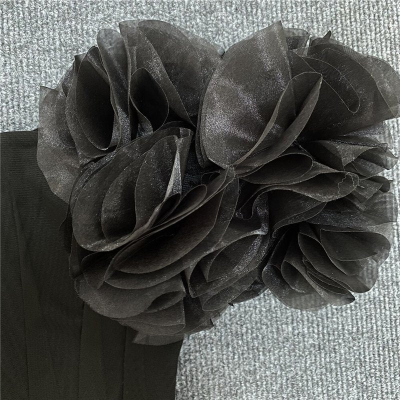 Off Shoulder Ruffle Black Bandage Dress H4659
