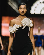 Off Shoulder Ruffle Black Bandage Dress H5998