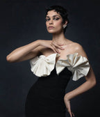 Off Shoulder Ruffle Black Bandage Dress H5998