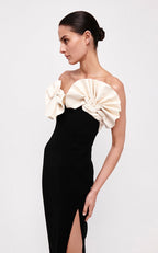 Off Shoulder Ruffle Black Bandage Dress H5998