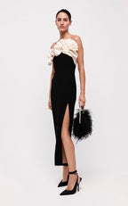 Off Shoulder Ruffle Black Bandage Dress H5998