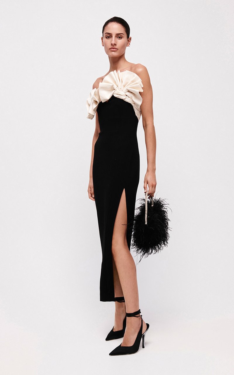Off Shoulder Ruffle Black Bandage Dress H5998