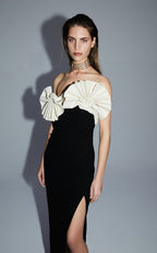 Off Shoulder Ruffle Black Bandage Dress H5998