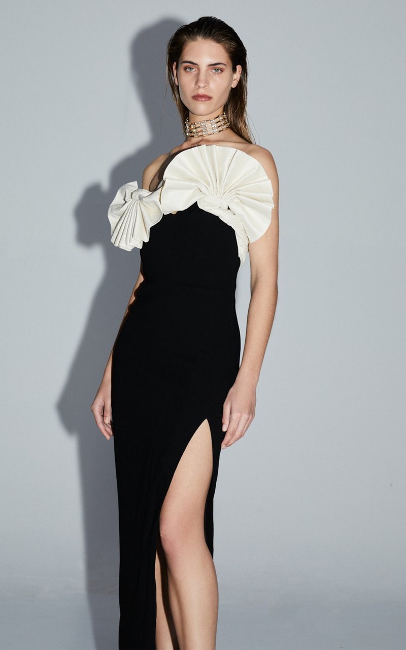 Off Shoulder Ruffle Black Bandage Dress H5998
