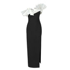 Off Shoulder Ruffle Black Bandage Dress H5998