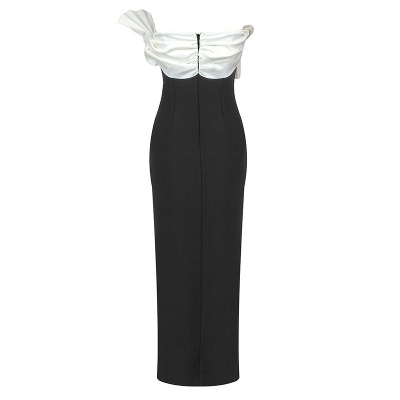 Off Shoulder Ruffle Black Bandage Dress H5998