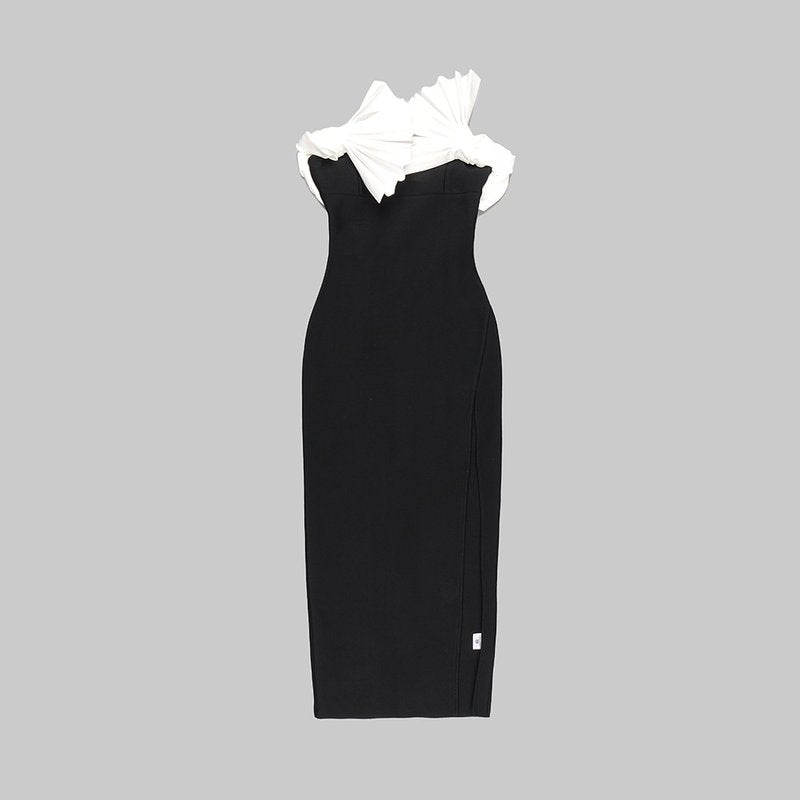 Off Shoulder Ruffle Black Bandage Dress H5998