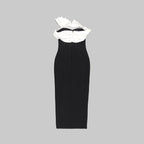 Off Shoulder Ruffle Black Bandage Dress H5998
