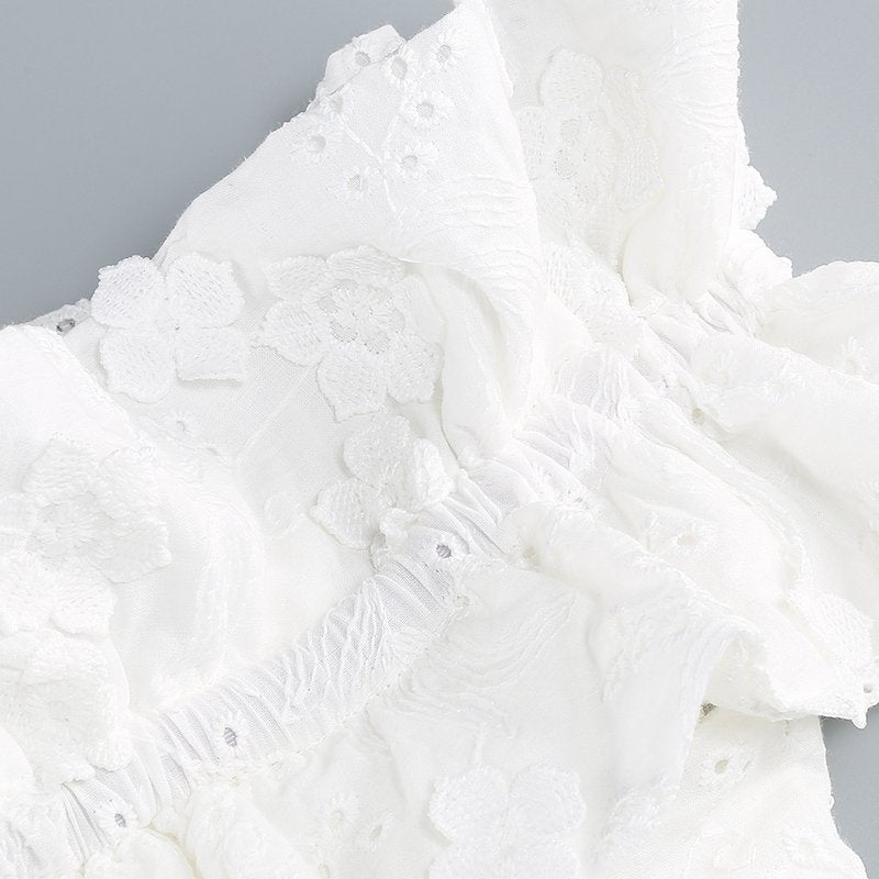 Off Shoulder Ruffle Embroidered Midi Dress H6346