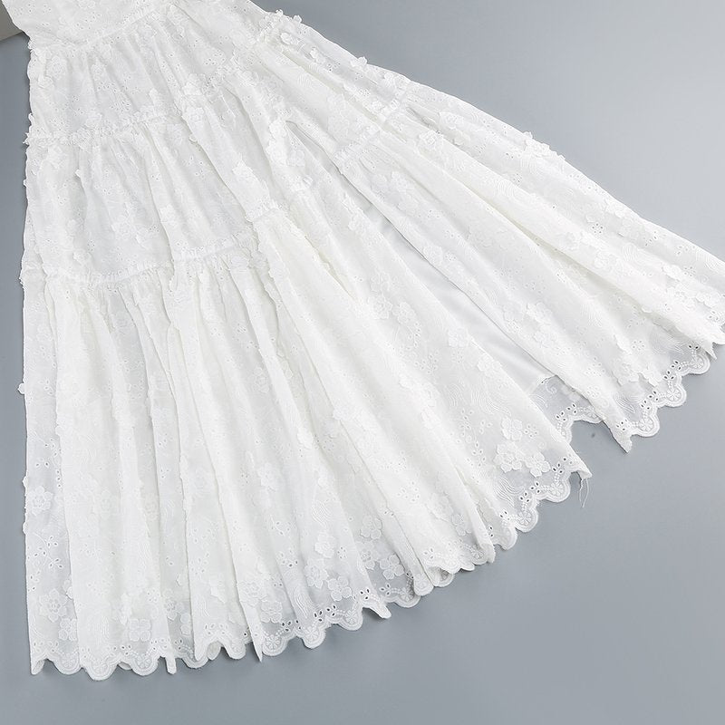 Off Shoulder Ruffle Embroidered Midi Dress H6346