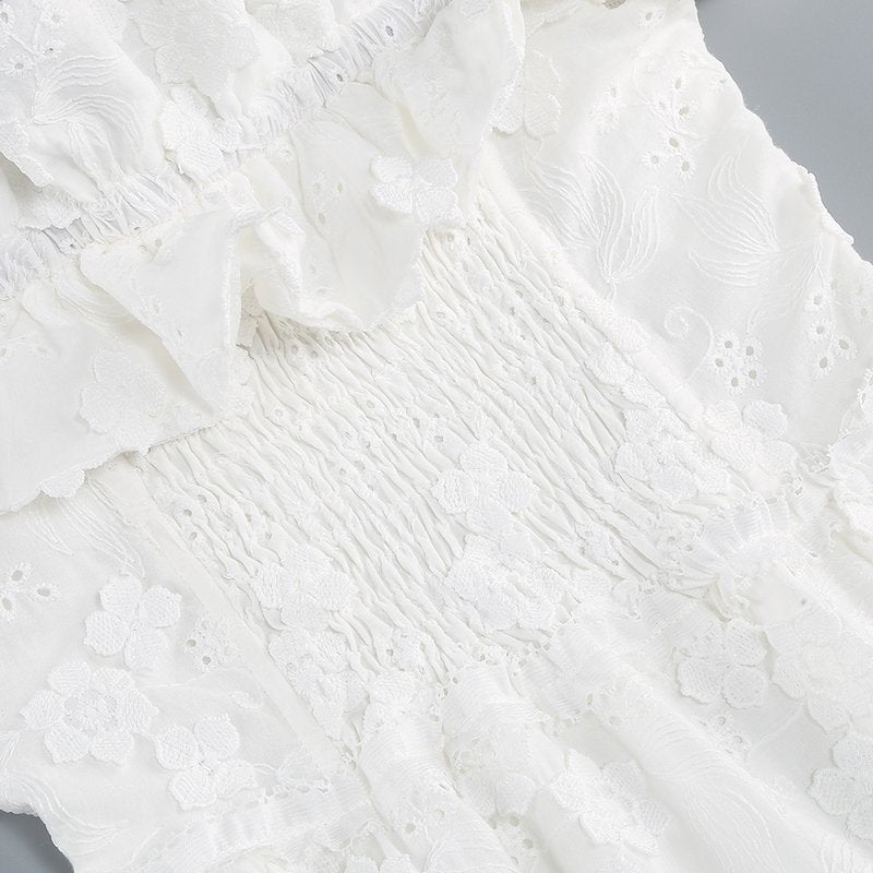 Off Shoulder Ruffle Embroidered Midi Dress H6346