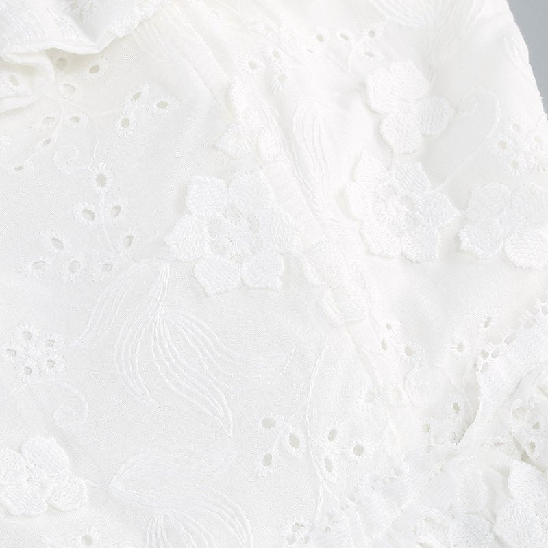 Off Shoulder Ruffle Embroidered Midi Dress H6346