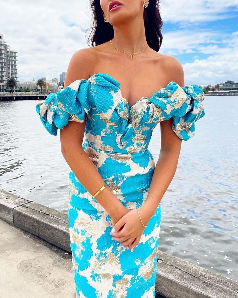 Off Shoulder Ruffle Midi Dress H4856