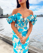 Off Shoulder Ruffle Midi Dress H4856
