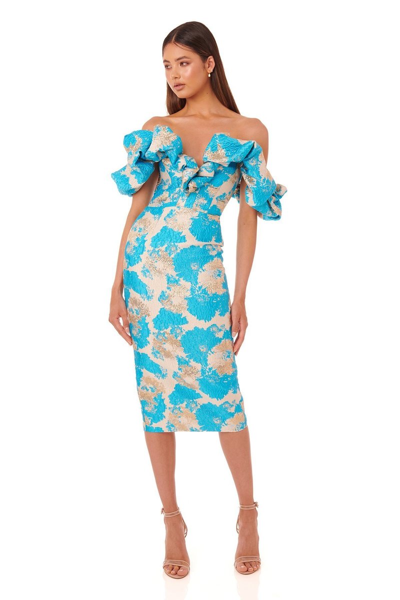 Off Shoulder Ruffle Midi Dress H4856