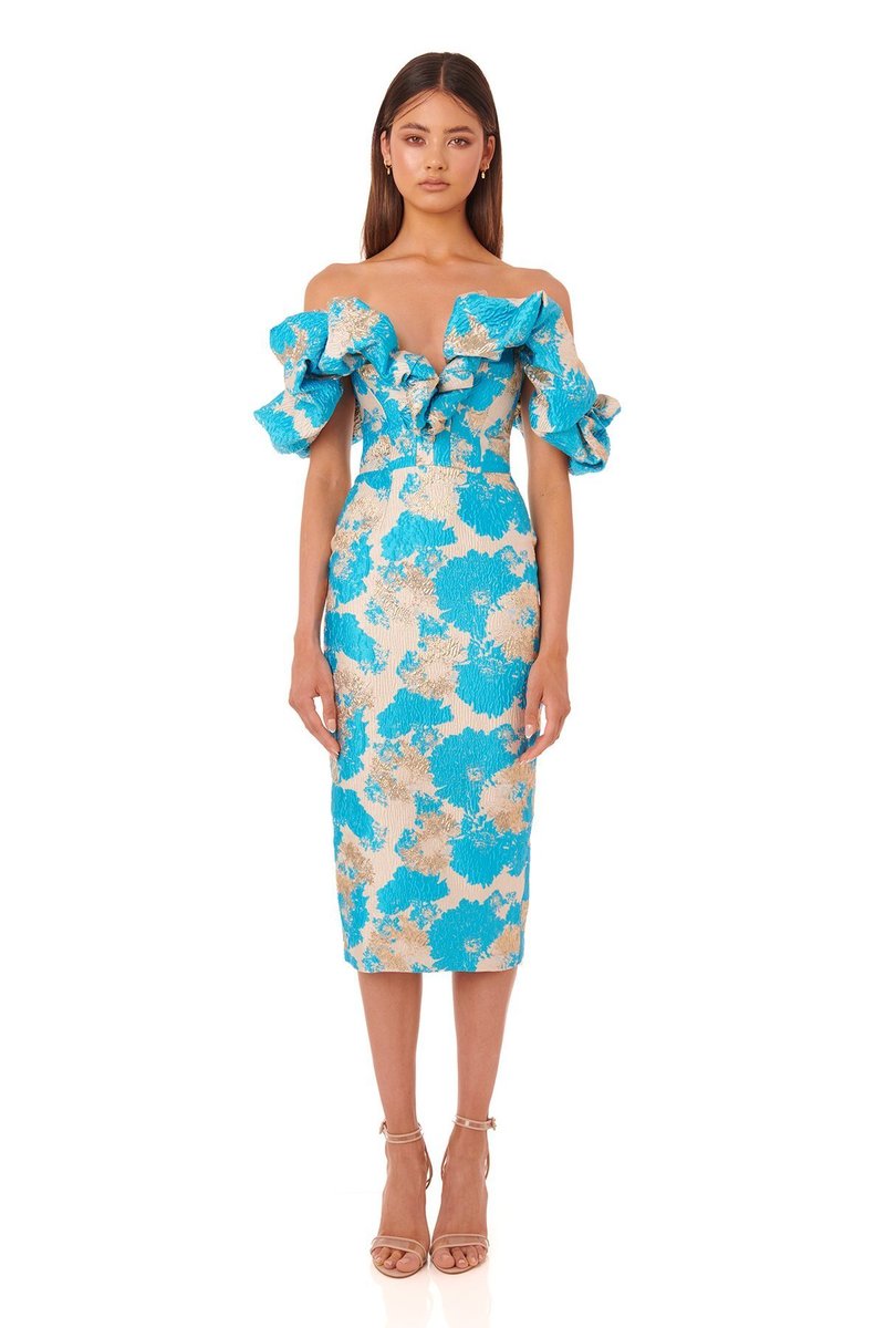 Off Shoulder Ruffle Midi Dress H4856