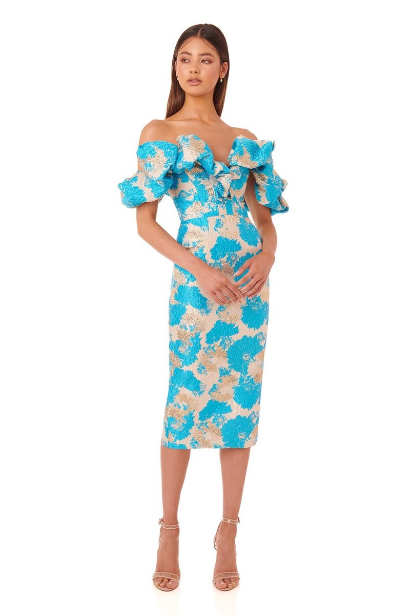 Off Shoulder Ruffle Midi Dress H4856