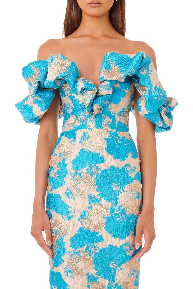 Off Shoulder Ruffle Midi Dress H4856