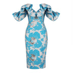 Off Shoulder Ruffle Midi Dress H4856