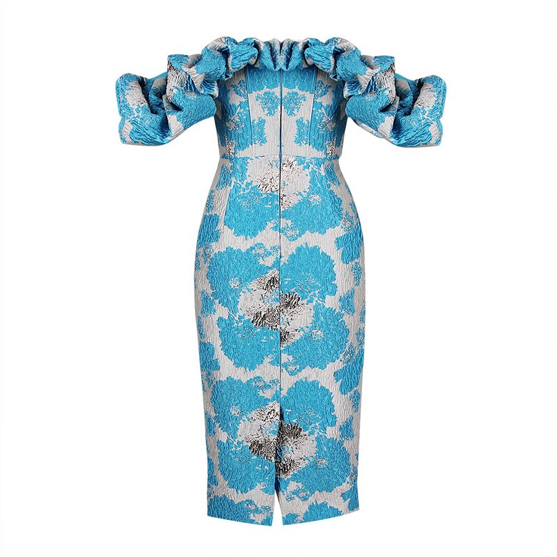 Off Shoulder Ruffle Midi Dress H4856