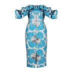 Off Shoulder Ruffle Midi Dress H4856