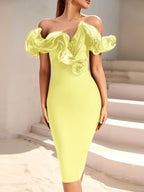 Off Shoulder Ruffle Midi Dress H6031