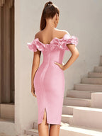 Off Shoulder Ruffle Midi Dress H6031