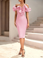 Off Shoulder Ruffle Midi Dress H6031