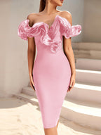 Off Shoulder Ruffle Midi Dress H6031