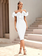 Off Shoulder Ruffle Midi Dress H6031
