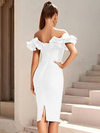 Off Shoulder Ruffle Midi Dress H6031