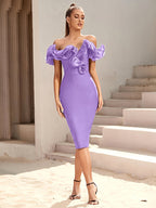 Off Shoulder Ruffle Midi Dress H6031