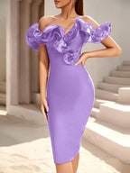 Off Shoulder Ruffle Midi Dress H6031