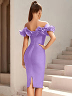 Off Shoulder Ruffle Midi Dress H6031