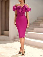Off Shoulder Ruffle Midi Dress H6031