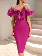 Off Shoulder Ruffle Midi Dress H6031
