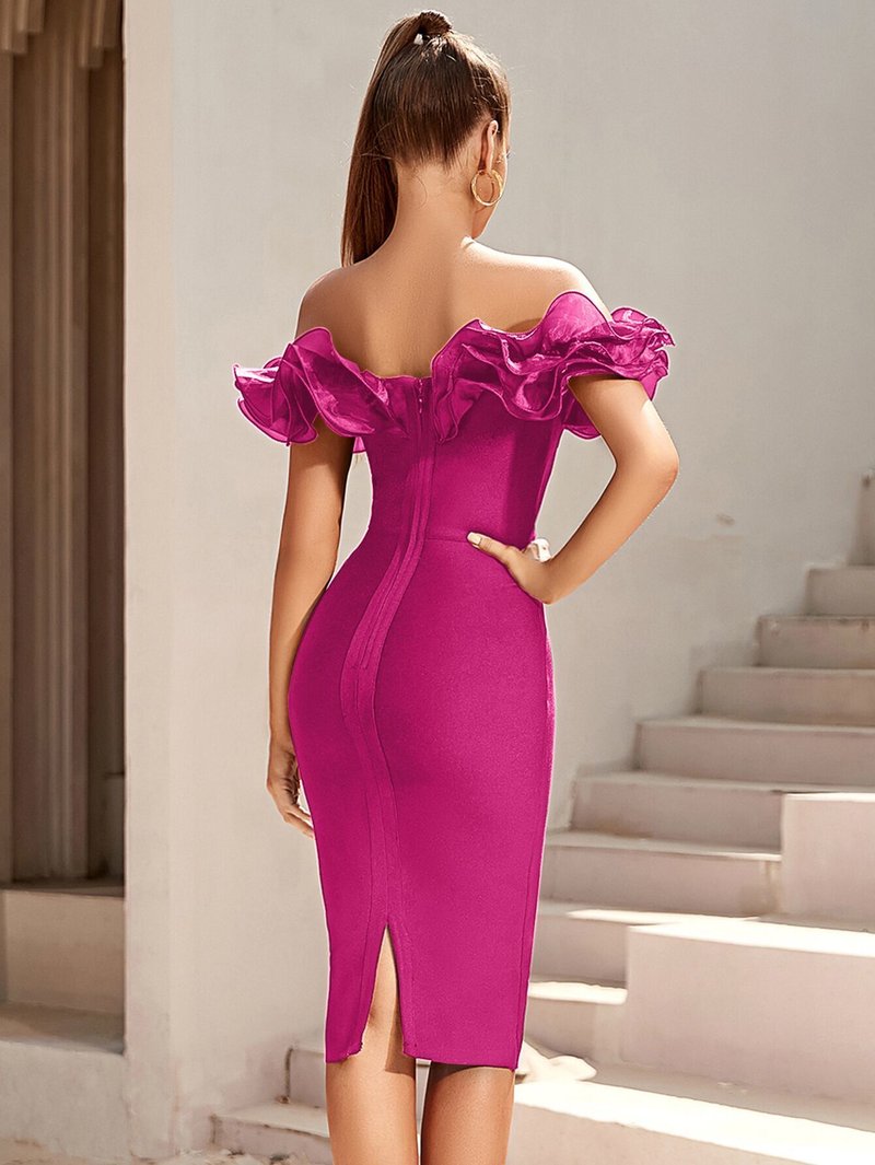 Off Shoulder Ruffle Midi Dress H6031