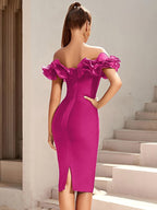 Off Shoulder Ruffle Midi Dress H6031
