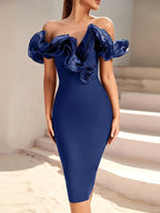 Off Shoulder Ruffle Midi Dress H6031
