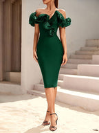 Off Shoulder Ruffle Midi Dress H6031