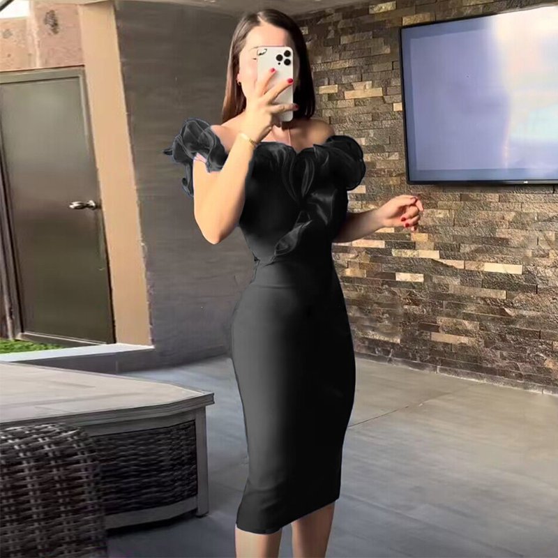 Off Shoulder Ruffle Midi Dress H6031