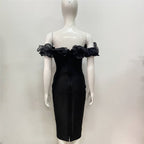 Off Shoulder Ruffle Midi Dress H6031