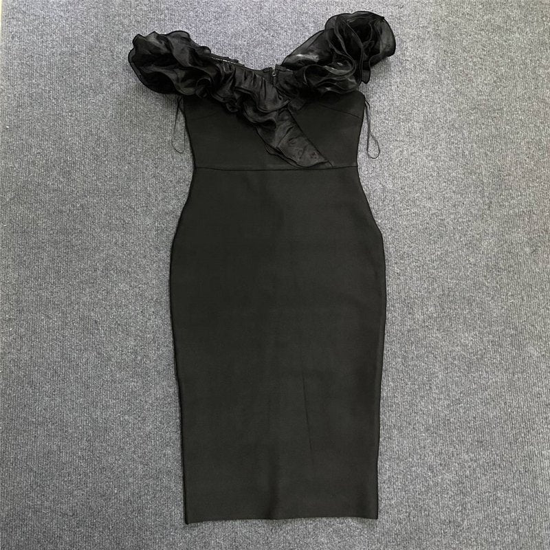 Off Shoulder Ruffle Midi Dress H6031