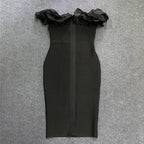 Off Shoulder Ruffle Midi Dress H6031