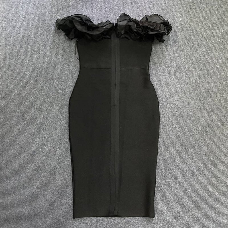 Off Shoulder Ruffle Midi Dress H6031
